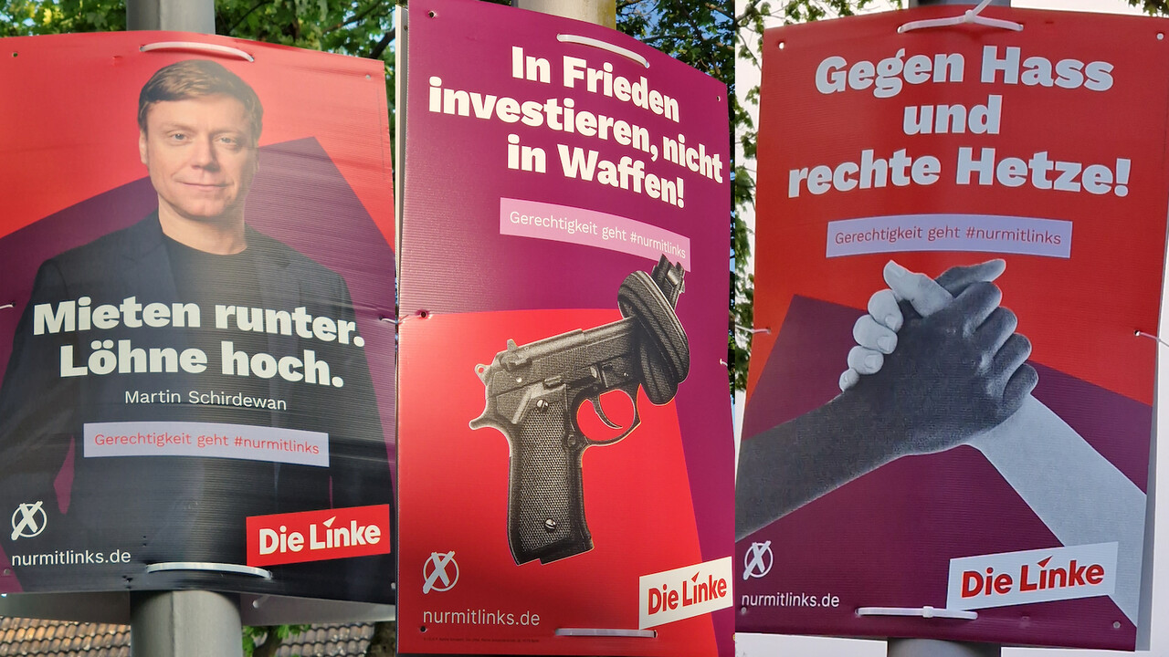 Collage aus Plakaten der Partei Die Linke